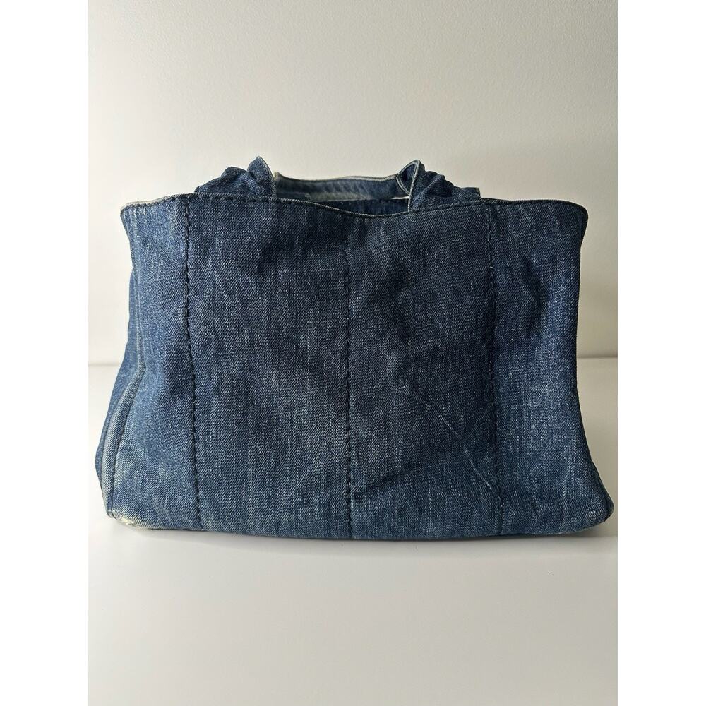 PRADA Denim Tote Bag Shopper Triangle Logo Handbag Shoulder Bag - Picture 4 of 16